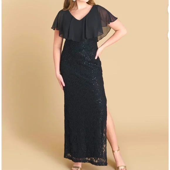 connected apparel | Dresses | Womens Formal Dress Size 8 Connected Apparel  Black Cape Maxi Sequin Lace New | Poshmark
